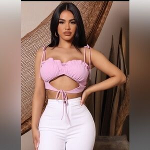 Astoria Crop Top - 100% Cotton Pink Tie Waist Size Large‎ REFFNB